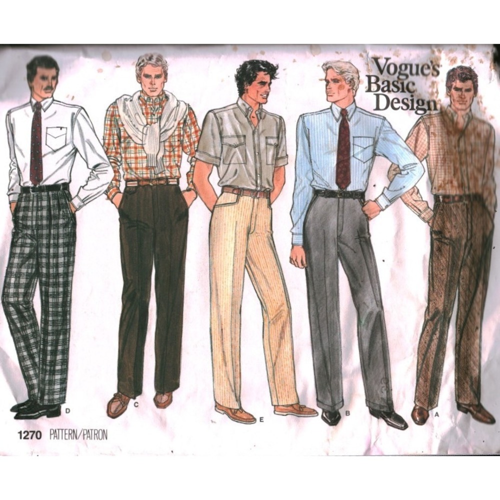 Vogue 1270 Mens Pants Sewing Pattern Size 39 Straight Leg Trousers Vintage